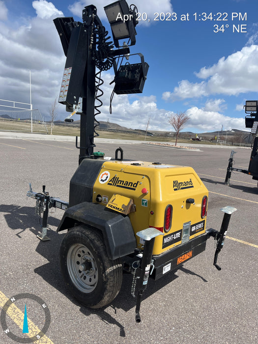 2022 Allmand NLV3GR (4) LED Light Fixture 350W, 23' Vertical Mast, 3kW Prime, Towable, ES Decals, T3