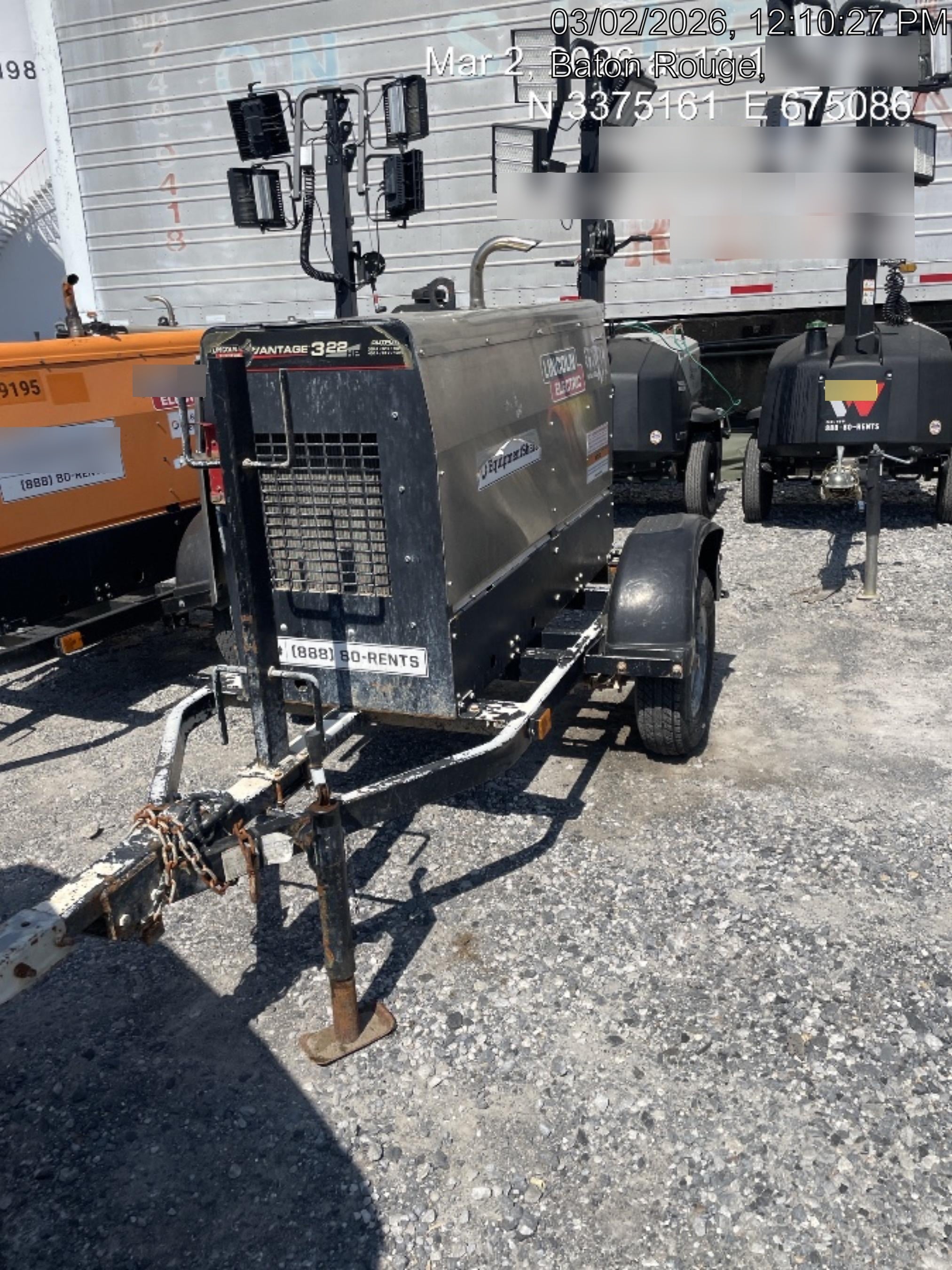 2019 Lincoln Electric Vantage 322 Welder Ready-Pak 3, Two wheel trailer, Fender and Light kit, Cable Rack
