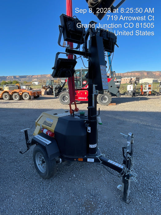 2022 Allmand NLV3GR (4) LED Light Fixture 350W, 23' Vertical Mast, 3kW Prime, Towable, ES Decals, T3