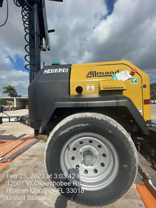 2022 Allmand NLV3GR (4) LED Light Fixture 350W, 23' Vertical Mast, 3kW Prime, Towable, ES Decals, T3