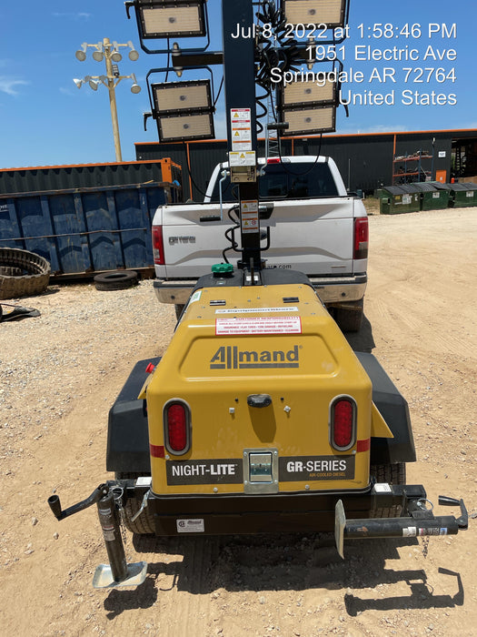 2022 Allmand NLV3GR (4) LED Light Fixture 350W, 23' Vertical Mast, 3kW Prime, Towable, Deep Sea L401, Leveling Jacks, Yanmar T4F 5.8hp