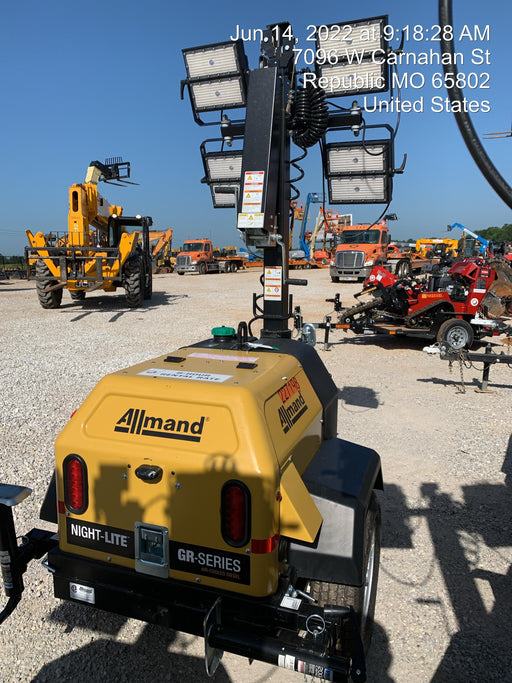 2022 Allmand NLV3GR (4) LED Light Fixture 350W, 23' Vertical Mast, 3kW Prime, Towable, Deep Sea L401, Leveling Jacks, Yanmar T4F 5.8hp