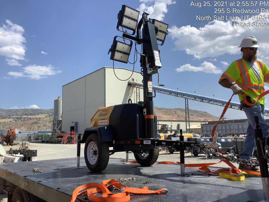 2021 Allmand NLV3GR (4) LED Light Fixture 350W, 23' Vertical Mast, 3kW Prime, Towable, Deep Sea L401, Leveling Jacks, Yanmar T4F 5.8hp