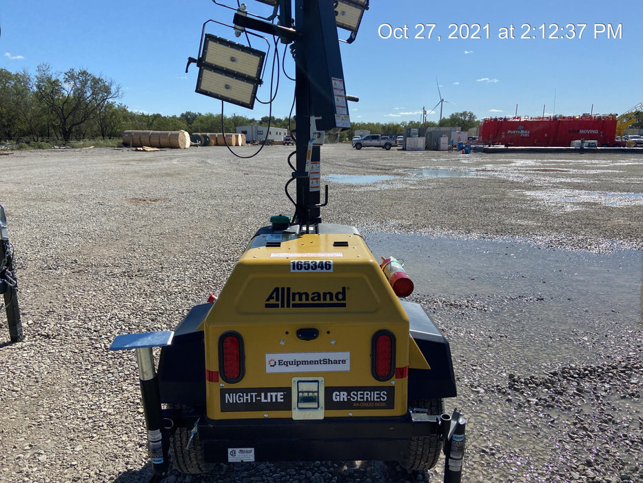 2021 Allmand NLV3GR (4) LED Light Fixture 350W, 23' Vertical Mast, 3kW Prime, Towable, Deep Sea L401, Leveling Jacks, Yanmar T4F 5.8hp