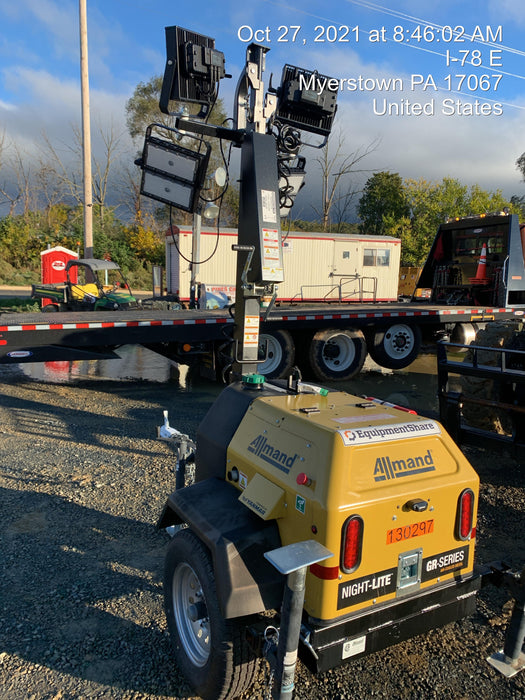 2021 Allmand NLV3GR (4) LED Light Fixture 350W, 23' Vertical Mast, 3kW Prime, Towable, Deep Sea L401, Leveling Jacks, Yanmar T4F 5.8hp