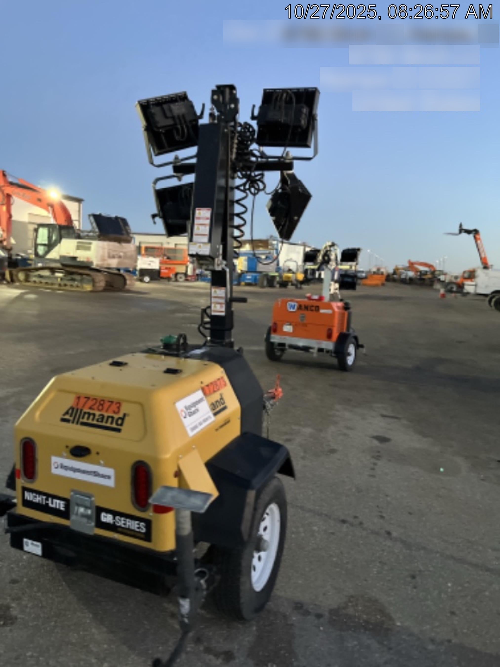 2021 Allmand NLV3GR (4) LED Light Fixture 350W, 23' Vertical Mast, 3kW Prime, Towable, Deep Sea L401, Leveling Jacks, Yanmar T4F 5.8hp