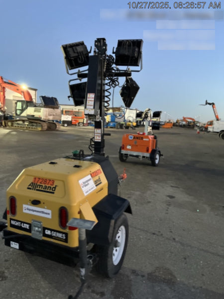 2021 Allmand NLV3GR (4) LED Light Fixture 350W, 23' Vertical Mast, 3kW Prime, Towable, Deep Sea L401, Leveling Jacks, Yanmar T4F 5.8hp