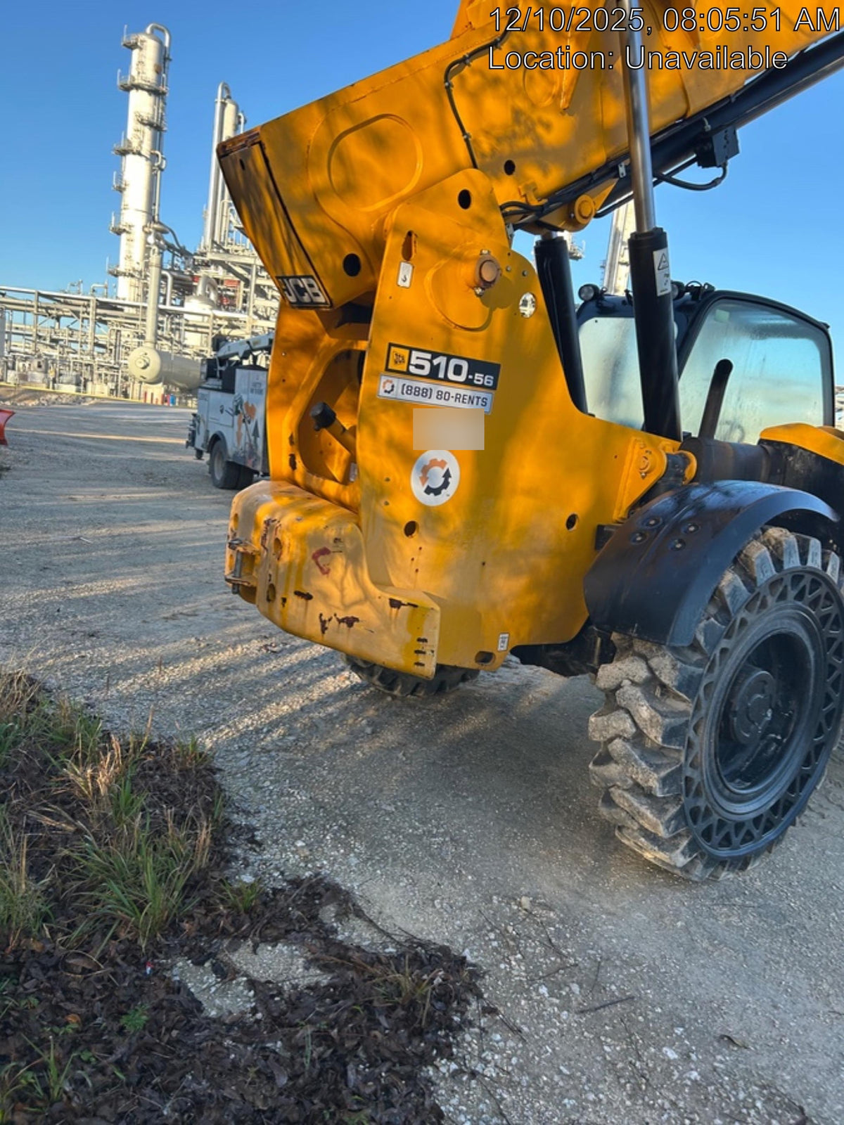 2019 JCB 510-56 Open ROPS, 74 HP, Solid Tires, Worklights, Beacon, Aux Hydraulics, Lifting Eye w/60" Carriage/60" Forks