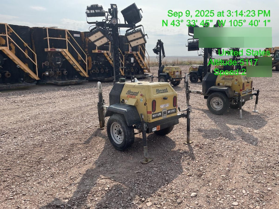 2022 Allmand NLV3GR (4) LED Light Fixture 350W, 23' Vertical Mast, 3kW Prime, Towable, Deep Sea L401, Leveling Jacks, Yanmar T4F 5.8hp