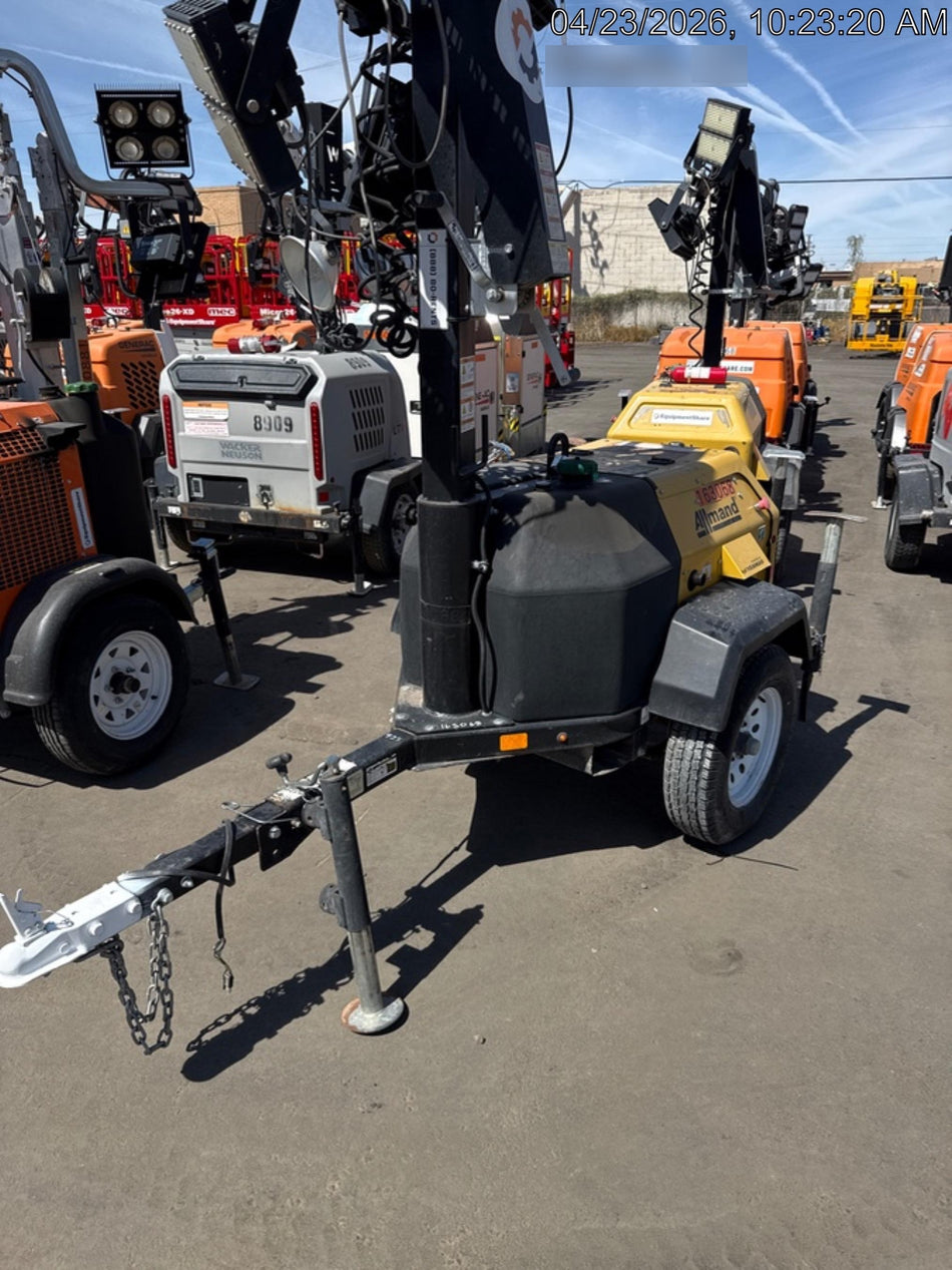 2021 Allmand NLV3GR (4) LED Light Fixture 350W, 23' Vertical Mast, 3kW Prime, Towable, Deep Sea L401, Leveling Jacks, Yanmar T4F 5.8hp