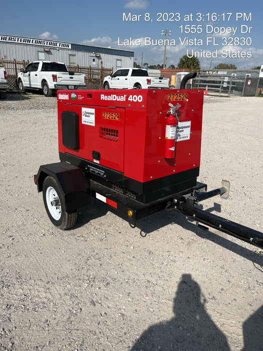 2022 Shindaiwa DGW400MDL Kubota D902 Engine, 23 HP, Dual Op Welder, Wire, Arc, Droop Stick, Tig, and CC Stick Functionality, Simulphase, 3 Phase and 1 Phase Gen Output, Single Axle NB Trlr, Slr Trckl Chrg 12V 12W, Fire Ext