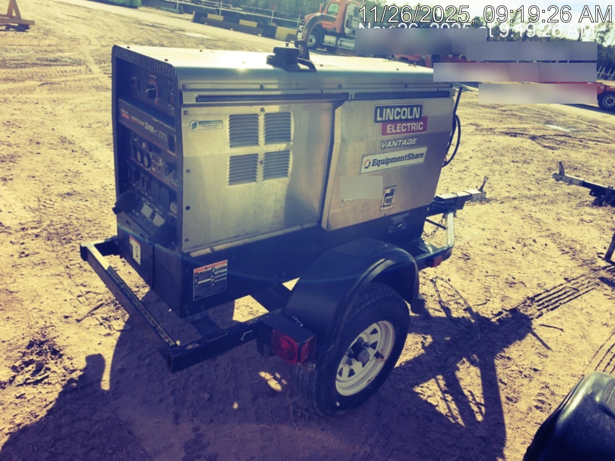 2019 Lincoln Electric Vantage 322 Welder Ready-Pak 3, Two wheel trailer, Fender and Light kit, Cable Rack