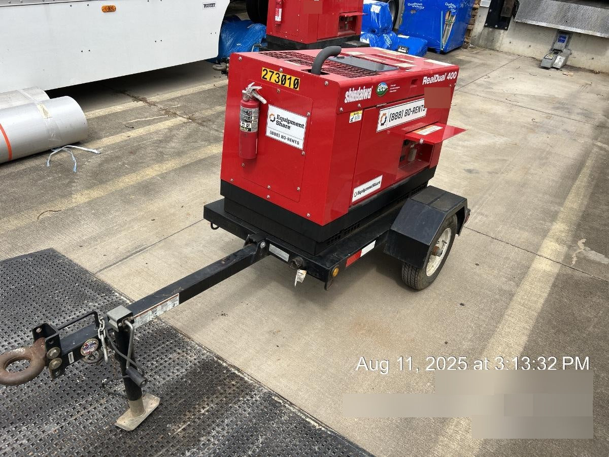 2022 Shindaiwa DGW400MDL Kubota D902 Engine, 23 HP, Dual Op Welder, Wire, Arc, Droop Stick, Tig, and CC Stick Functionality, Simulphase, 3 Phase and 1 Phase Gen Output, Single Axle NB Trlr, Slr Trckl Chrg 12V 12W, Fire Ext