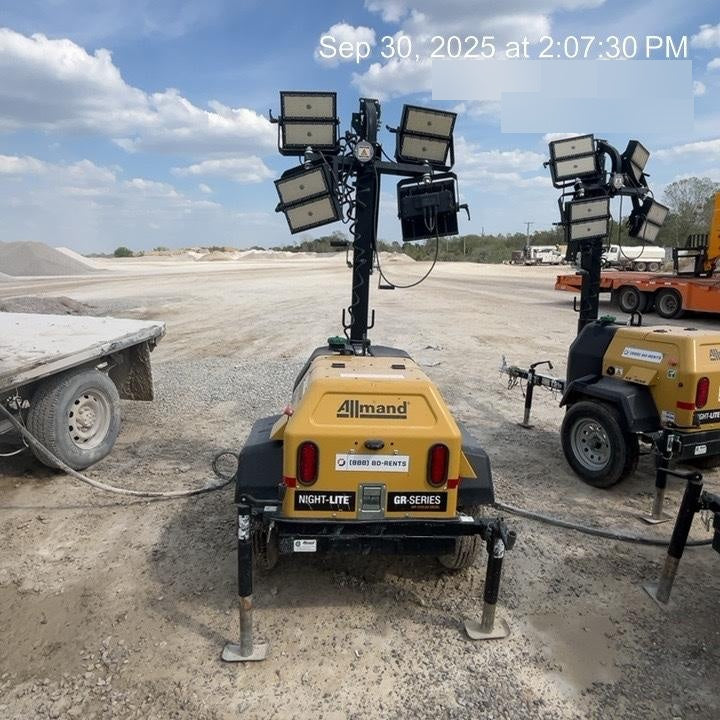 2022 Allmand NLV3GR (4) LED Light Fixture 350W, 23' Vertical Mast, 3kW Prime, Towable, Deep Sea L401, Leveling Jacks, Yanmar T4F 5.8hp