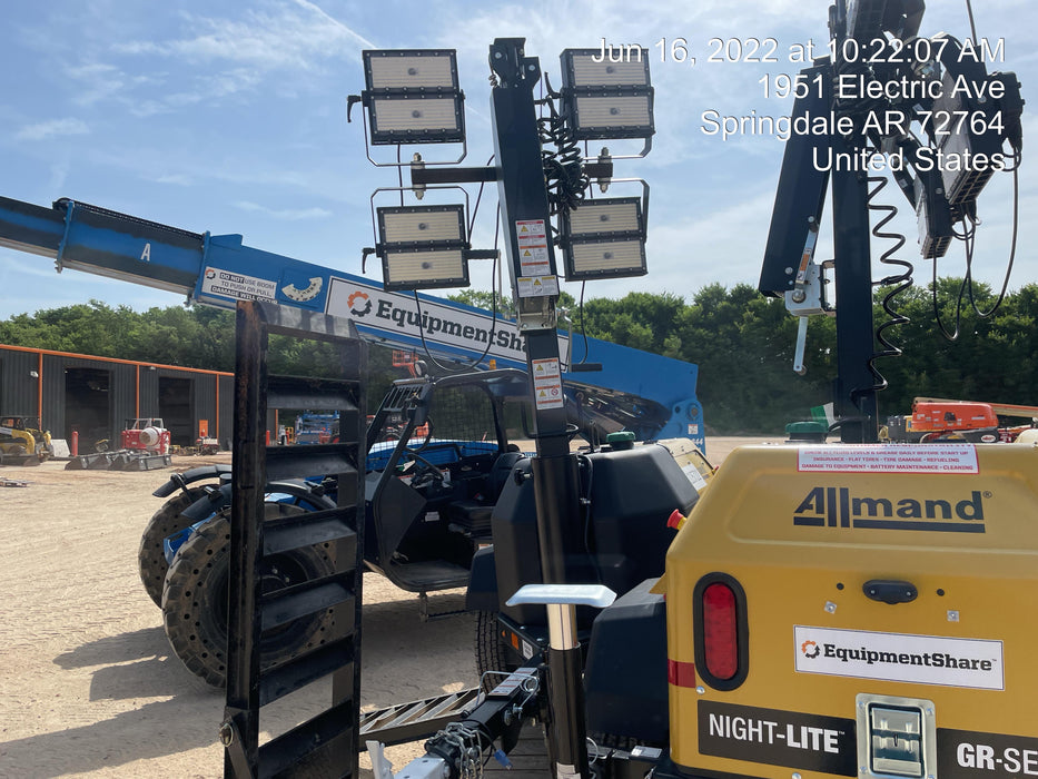 2022 Allmand NLV3GR (4) LED Light Fixture 350W, 23' Vertical Mast, 3kW Prime, Towable, Deep Sea L401, Leveling Jacks, Yanmar T4F 5.8hp