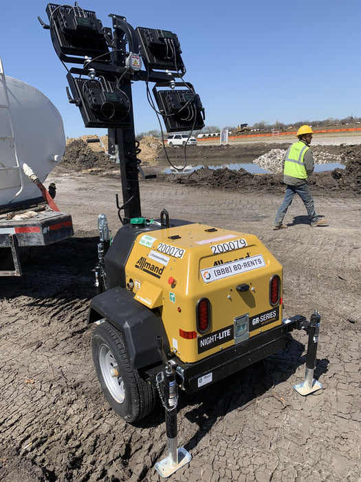 2022 Allmand NLV3GR (4) LED Light Fixture 350W, 23' Vertical Mast, 3kW Prime, Towable, Deep Sea L401, Leveling Jacks, Yanmar T4F 5.8hp