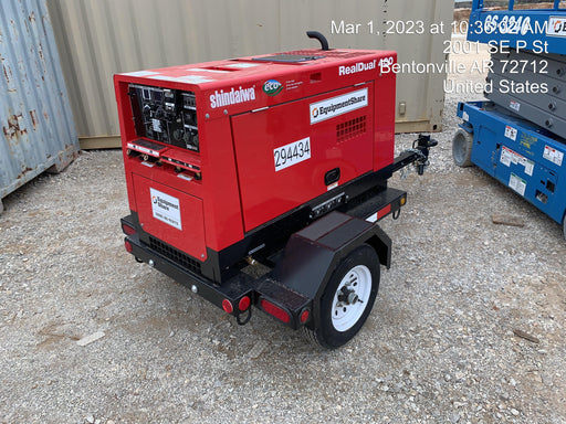 2023 Shindaiwa DGW400MDL Kubota D902 Engine, 23 HP, Dual Op Welder, Wire, Arc, Droop Stick, Tig, and CC Stick Functionality, Simulphase, 3 Phase and 1 Phase Gen Output, Single Axle NB Trlr, Slr Trckl Chrg 12V 12W, Fire Ext