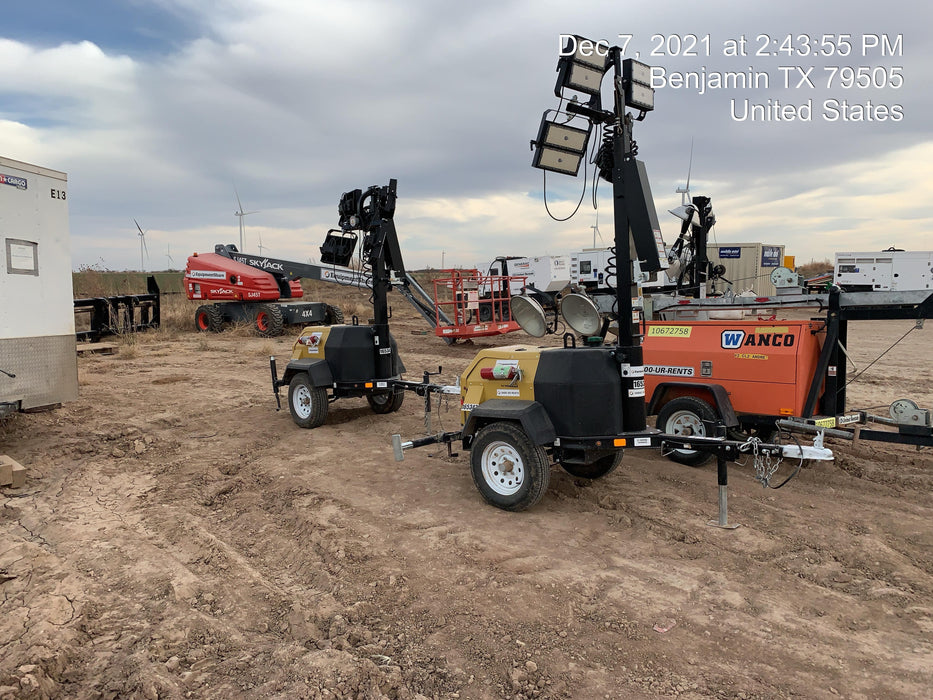 2021 Allmand NLV3GR (4) LED Light Fixture 350W, 23' Vertical Mast, 3kW Prime, Towable, Deep Sea L401, Leveling Jacks, Yanmar T4F 5.8hp