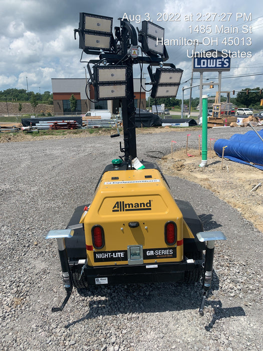 2022 Allmand NLV3GR (4) LED Light Fixture 350W, 23' Vertical Mast, 3kW Prime, Towable, Deep Sea L401, Leveling Jacks, Yanmar T4F 5.8hp