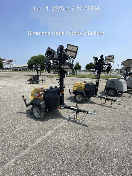2022 Allmand NLV3GR (4) LED Light Fixture 350W, 23' Vertical Mast, 3kW Prime, Towable, Deep Sea L401, Leveling Jacks, Yanmar T4F 5.8hp
