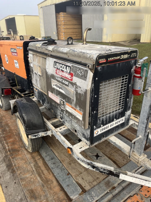2019 Lincoln Electric Vantage 322 Welder Ready-Pak 3, Two wheel trailer, Fender and Light kit, Cable Rack