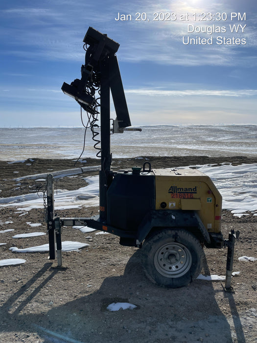 2022 Allmand NLV3GR (4) LED Light Fixture 350W, 23' Vertical Mast, 3kW Prime, Towable, Deep Sea L401, Leveling Jacks, Yanmar T4F 5.8hp