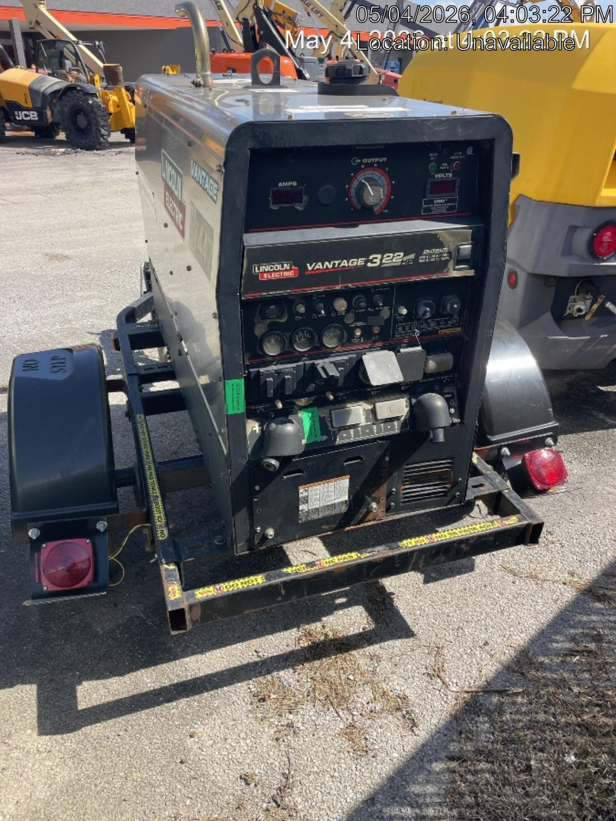 2019 Lincoln Electric Vantage 322 Ready-Pak 3, Two Wheel Trailer, Fender and Light Kit, Cable Rack