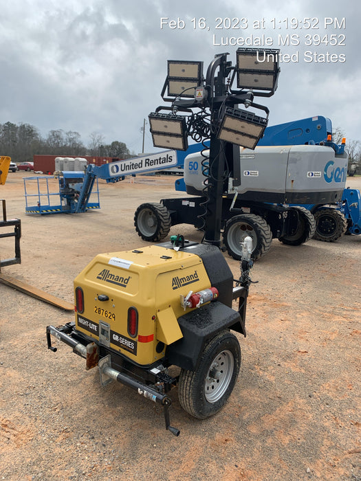 2022 Allmand NLV3GR (4) LED Light Fixture 350W, 23' Vertical Mast, 3kW Prime, Towable, Deep Sea L401, Leveling Jacks, Yanmar T4F 5.8hp