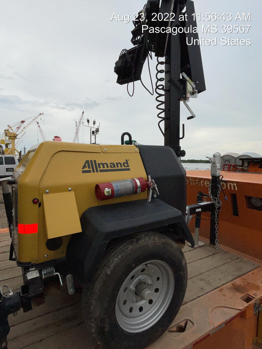 2022 Allmand NLV3GR (4) LED Light Fixture 350W, 23' Vertical Mast, 3kW Prime, Towable, Deep Sea L401, Leveling Jacks, Yanmar T4F 5.8hp