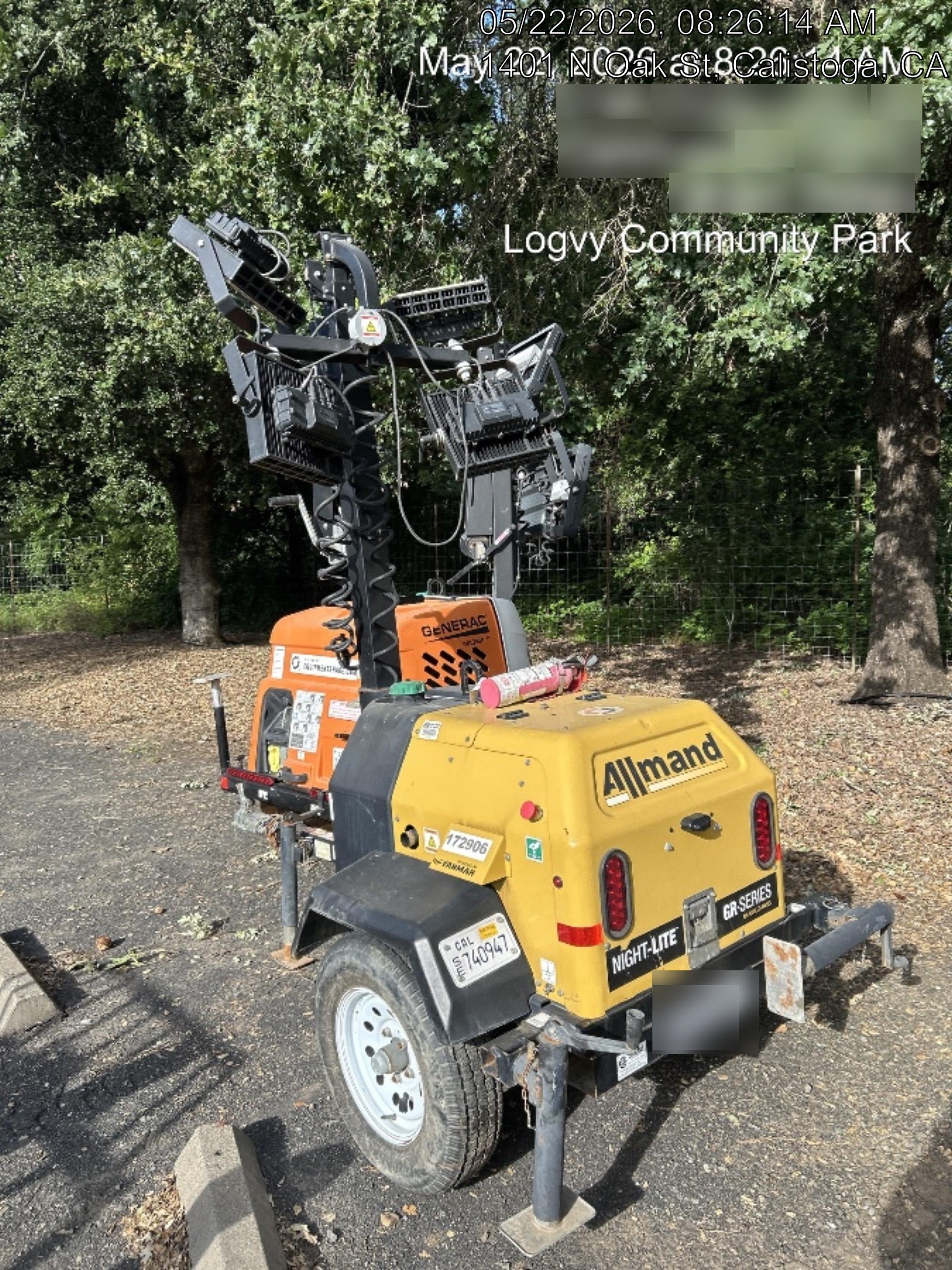 Allmand NLV3GR (4) LED Light Fixture 350W, 23' Vertical Mast, 3kW Prime, Towable, Deep Sea L401, Leveling Jacks, Yanmar T4F 5.8hp