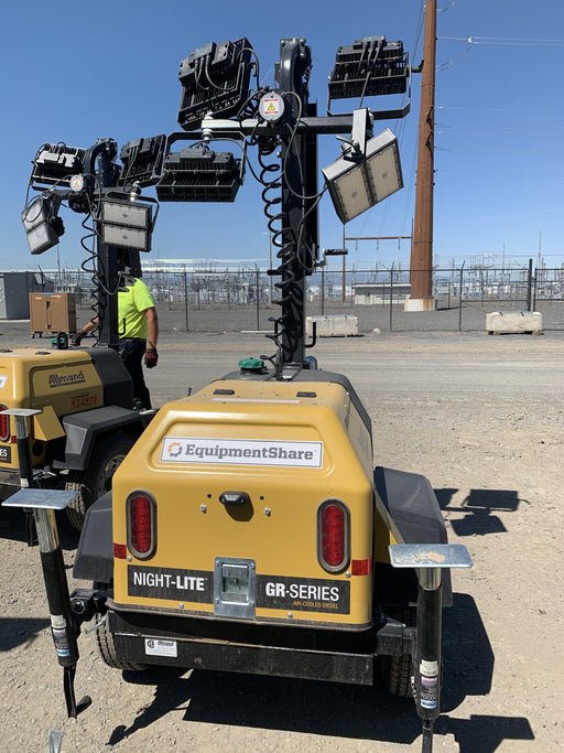 2020 Allmand NLV3GR (4) LED Light Fixture 350W, 23' Vertical Mast, 3kW Prime, Towable, Deep Sea L401, Leveling Jacks, Yanmar T4F 5.8hp