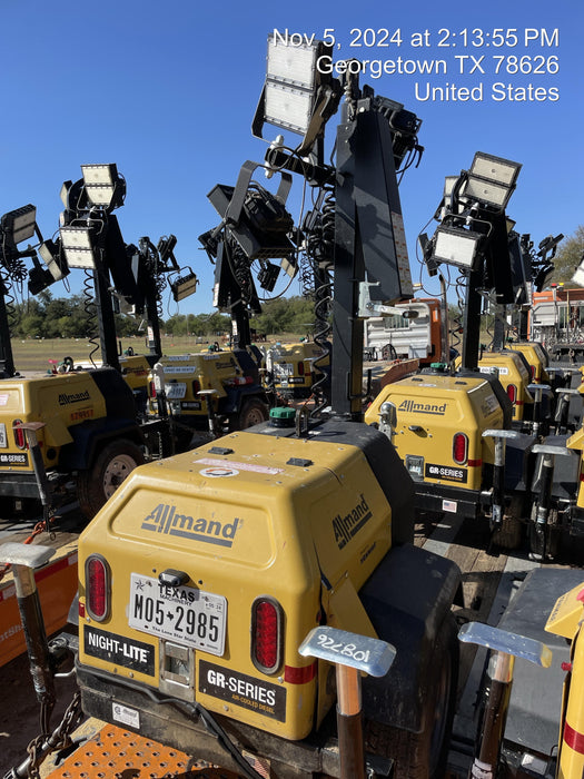 2022 Allmand NLV3GR (4) LED Light Fixture 350W, 23' Vertical Mast, 3kW Prime, Towable, ES Decals, T3