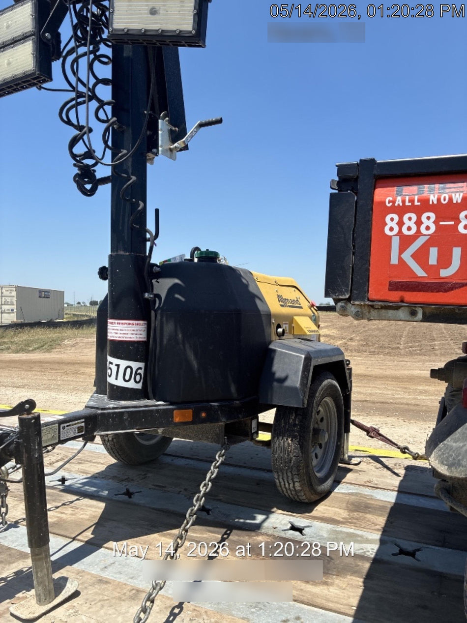 2022 Allmand NLV3GR (4) LED Light Fixture 350W, 23' Vertical Mast, 3kW Prime, Towable, ES Decals, T3