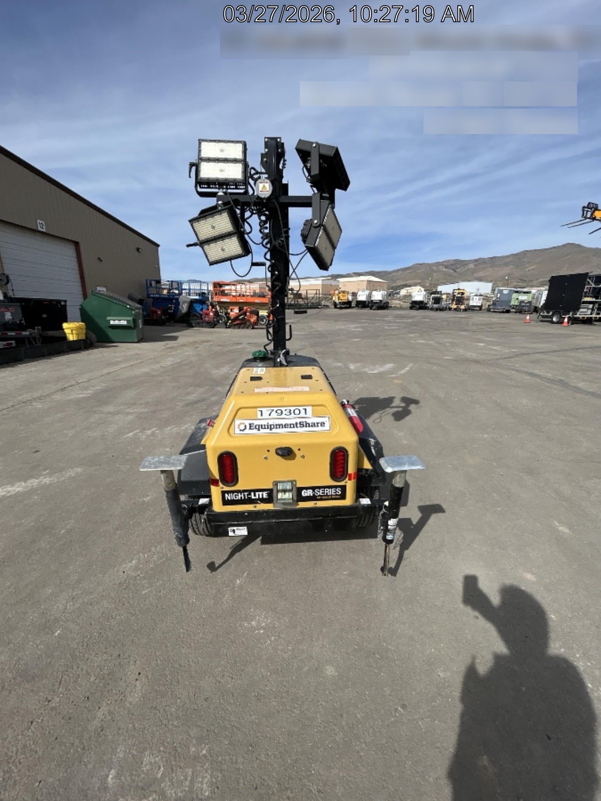 Allmand NLV3GR (4) LED Light Fixture 350W, 23' Vertical Mast, 3kW Prime, Towable, Deep Sea L401, Leveling Jacks, Yanmar T4F 5.8hp