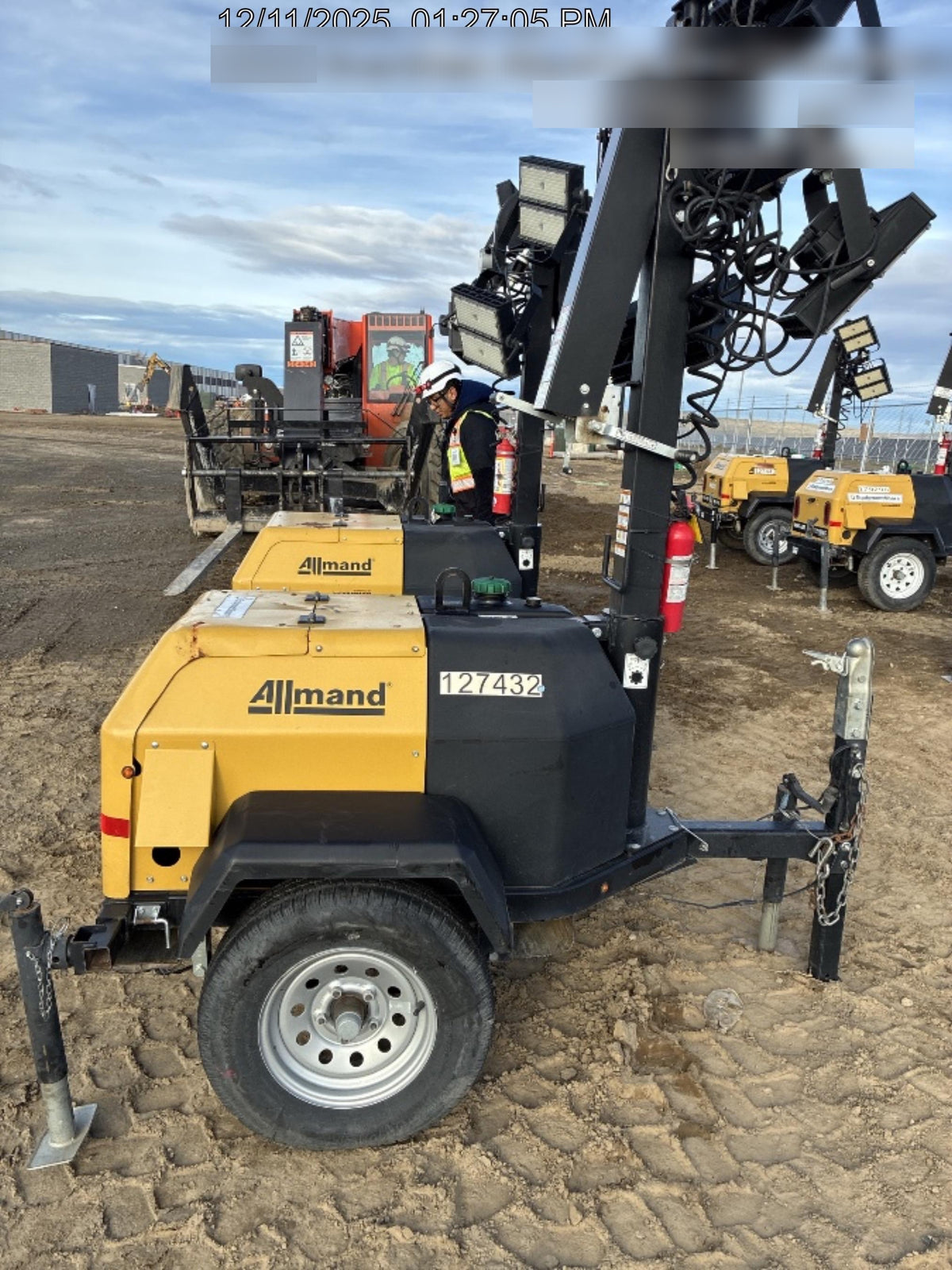2021 Allmand NLV3GR (4) LED Light Fixture 350W, 23' Vertical Mast, 3kW Prime, Towable, Deep Sea L401, Leveling Jacks, Yanmar T4F 5.8hp