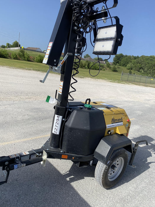 2022 Allmand NLV3GR (4) LED Light Fixture 350W, 23' Vertical Mast, 3kW Prime, Towable, Deep Sea L401, Leveling Jacks, Yanmar T4F 5.8hp