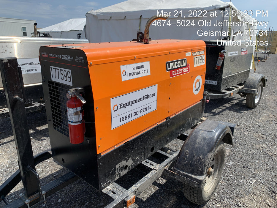 2021 Lincoln Electric Vantage 322 Vantage 322 Ready Pak 3 w/ Decals, ORANGE (includes trailer, cable rack, fender light kit) NO Telematics