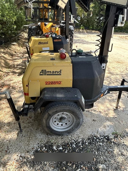 2022 Allmand NLV3GR (4) LED Light Fixture 350W, 23' Vertical Mast, 3kW Prime, Towable, Deep Sea L401, Leveling Jacks, Yanmar T4F 5.8hp