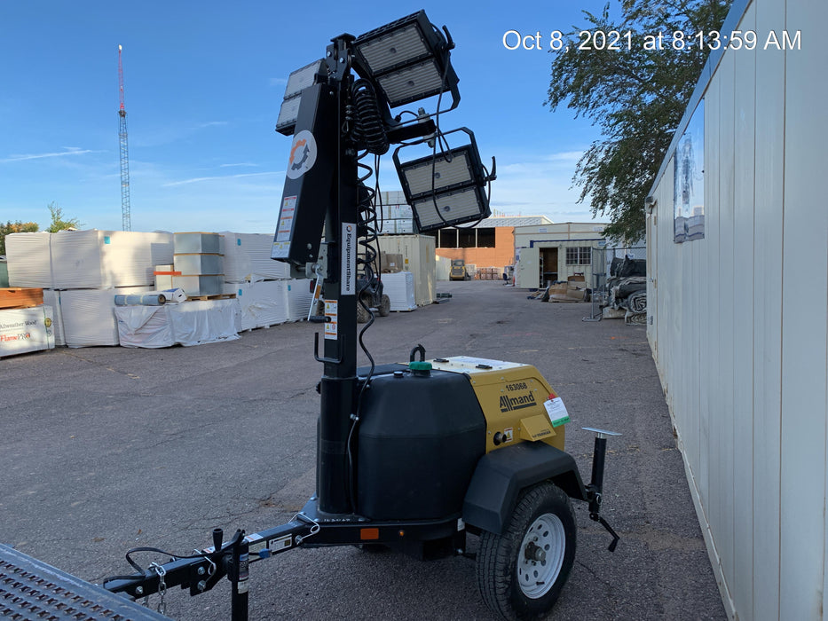 2021 Allmand NLV3GR (4) LED Light Fixture 350W, 23' Vertical Mast, 3kW Prime, Towable, Deep Sea L401, Leveling Jacks, Yanmar T4F 5.8hp