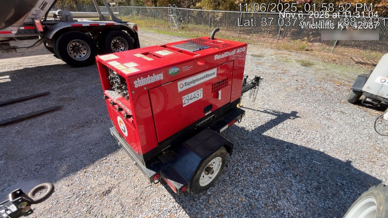 2023 Shindaiwa DGW400MDL Kubota D902 Engine, 23 HP, Dual Op Welder, Wire, Arc, Droop Stick, Tig, and CC Stick Functionality, Simulphase, 3 Phase and 1 Phase Gen Output, Single Axle NB Trlr, Slr Trckl Chrg 12V 12W, Fire Ext