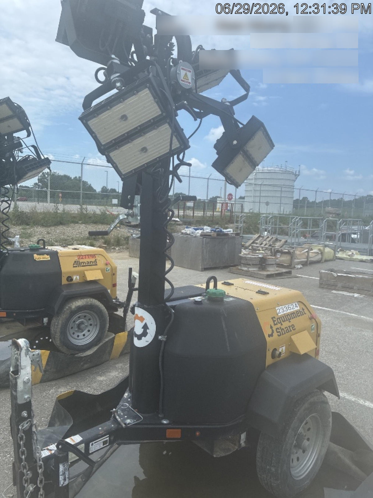 2022 Allmand NLV3GR (4) LED Light Fixture 350W, 23' Vertical Mast, 3kW Prime, Towable, Deep Sea L401, Leveling Jacks, Yanmar T4F 5.8hp