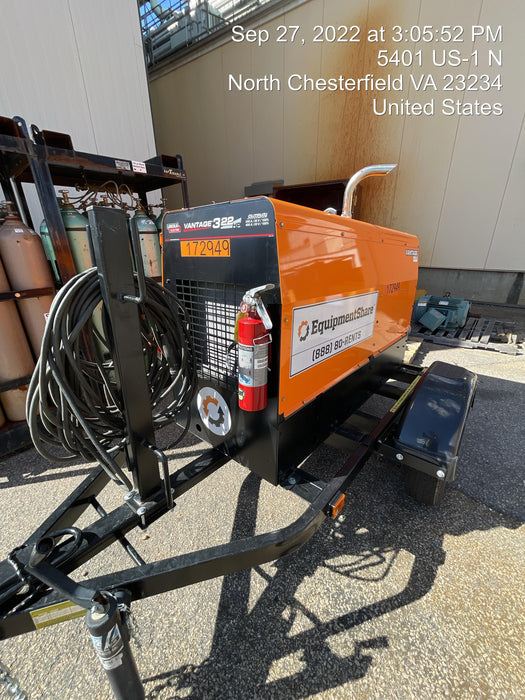 2021 Lincoln Electric Vantage 322 Vantage 322 Ready Pak 3 w/ Decals, ORANGE (includes trailer, cable rack, fender light kit) NO Telematics