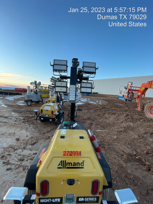 2022 Allmand NLV3GR (4) LED Light Fixture 350W, 23' Vertical Mast, 3kW Prime, Towable, ES Decals, T3