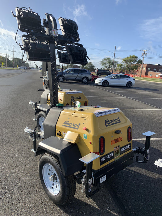 Allmand NLV3GR (4) LED Light Fixture 350W, 23' Vertical Mast, 3kW Prime, Towable, Deep Sea L401, Leveling Jacks, Yanmar T4F 5.8hp