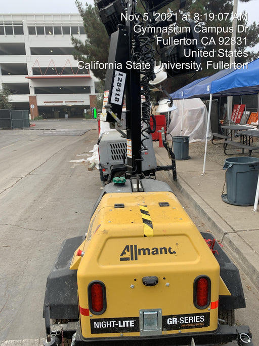 2021 Allmand NLV3GR (4) LED Light Fixture 350W, 23' Vertical Mast, 3kW Prime, Towable, Deep Sea L401, Leveling Jacks, Yanmar T4F 5.8hp