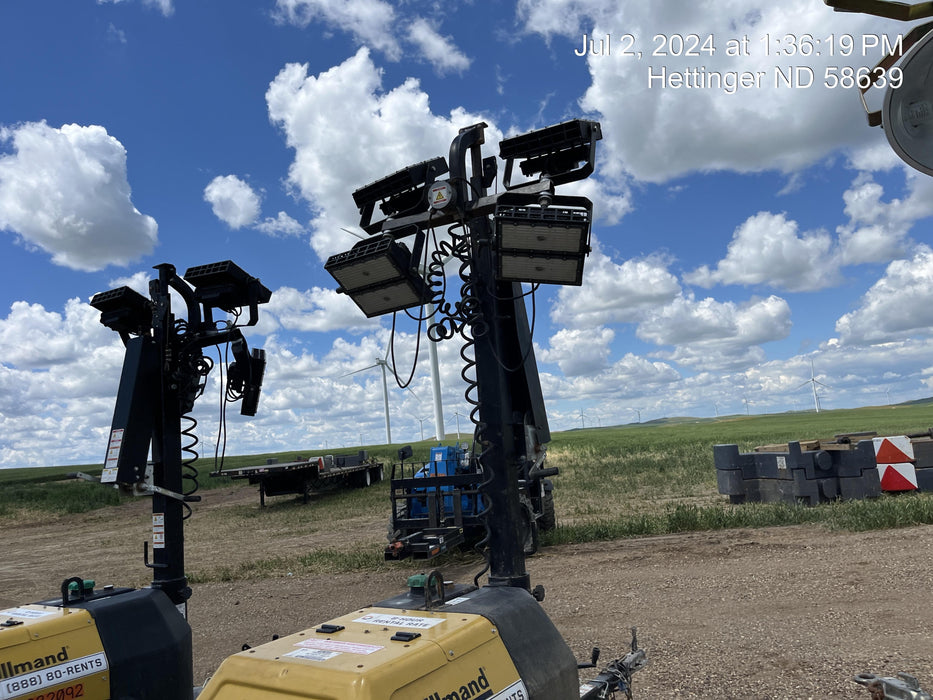 2022 Allmand NLV3GR (4) LED Light Fixture 350W, 23' Vertical Mast, 3kW Prime, Towable, Deep Sea L401, Leveling Jacks, Yanmar T4F 5.8hp