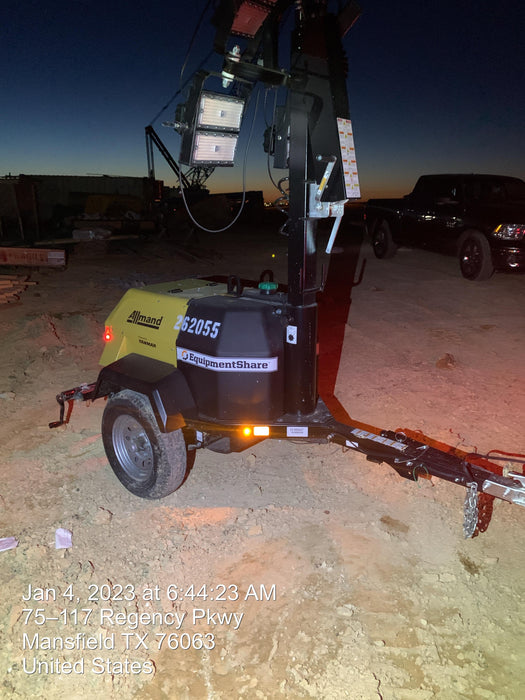 2022 Allmand NLV3GR (4) LED Light Fixture 350W, 23' Vertical Mast, 3kW Prime, Towable, ES Decals, T3