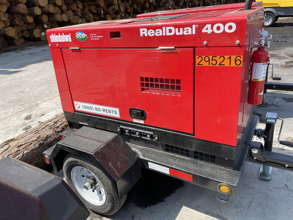 2023 Shindaiwa DGW400MDL Kubota D902 Engine, 23 HP, Dual Op Welder, Wire, Arc, Droop Stick, Tig, and CC Stick Functionality, Simulphase, 3 Phase and 1 Phase Gen Output, Single Axle NB Trlr, Slr Trckl Chrg 12V 12W, Fire Ext