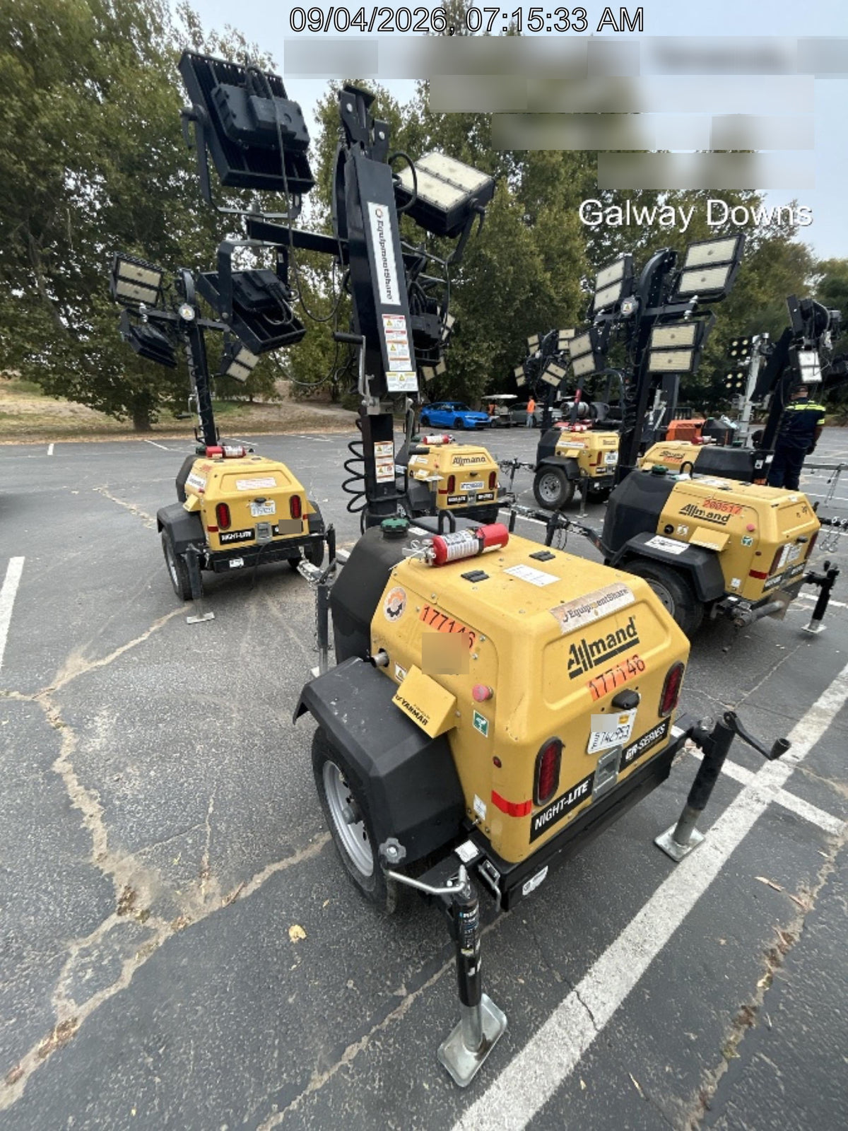 2022 Allmand NLV3GR (4) LED Light Fixture 350W, 23' Vertical Mast, 3kW Prime, Towable, Deep Sea L401, Leveling Jacks, Yanmar T4F 5.8hp