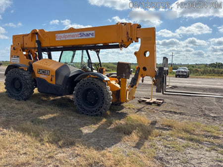2019 JCB 510-56 Open ROPS, 74 HP, Solid Tires, Worklights, Beacon, Aux Hydraulics, Lifting Eye 66" Carriage/60" Forks